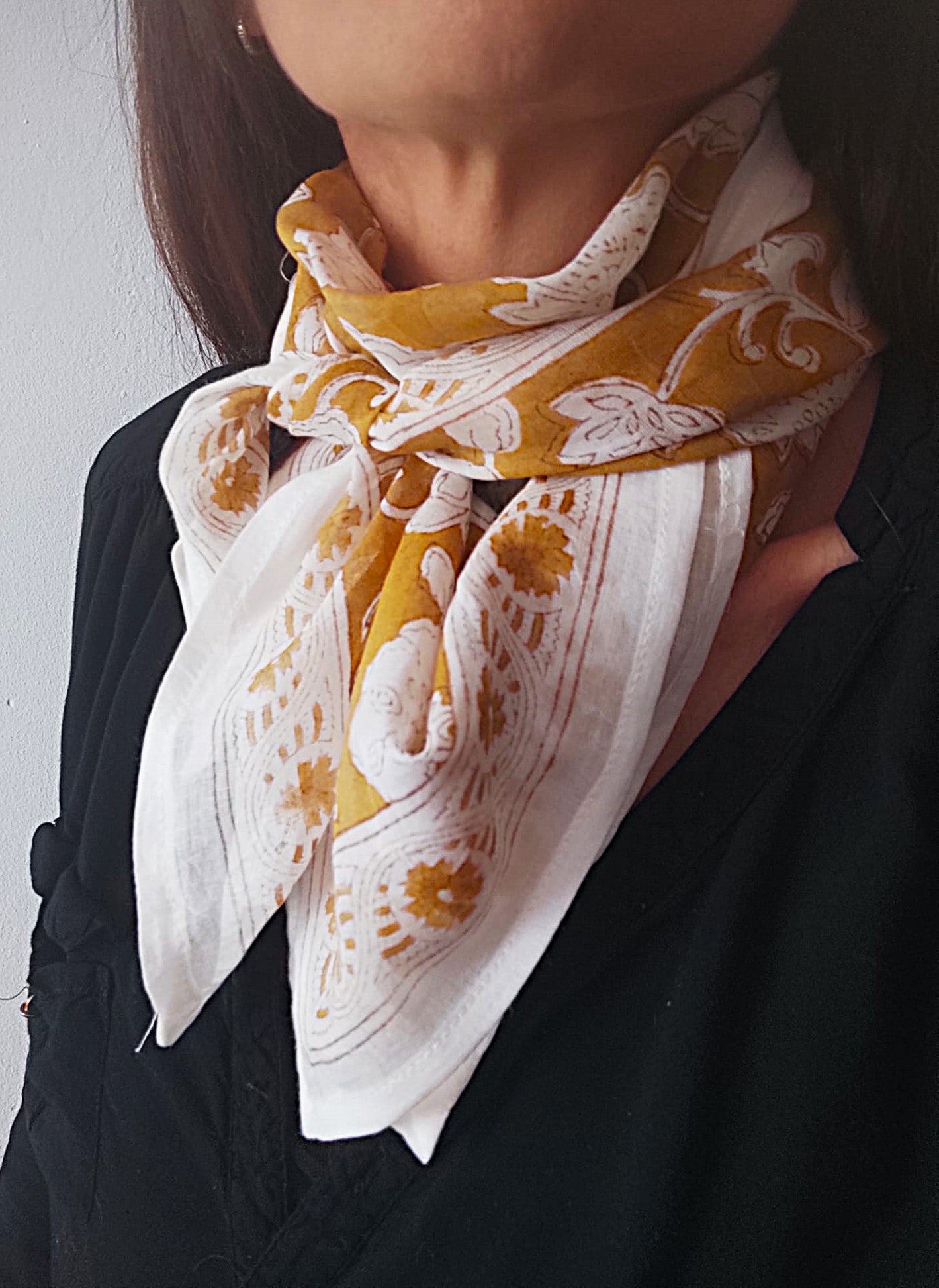 Carré foulard voile de coton Block Print 75 x 75 cms - HAMPI