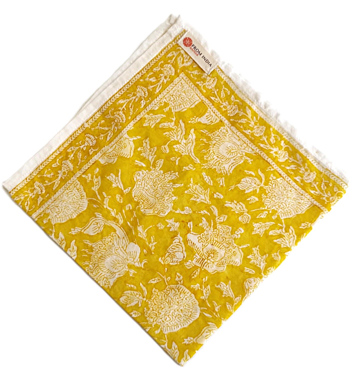 Carré foulard bandana en voile de coton – Block print Jaipur (50x50 cm) - COCHIN