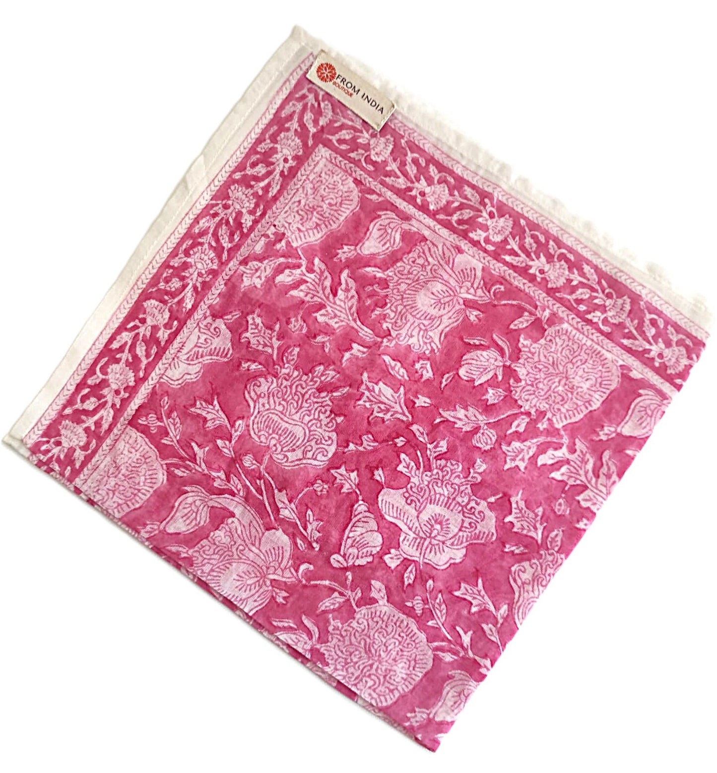 Carré foulard bandana en voile de coton – Block print Jaipur (50x50 cm) - DELHI