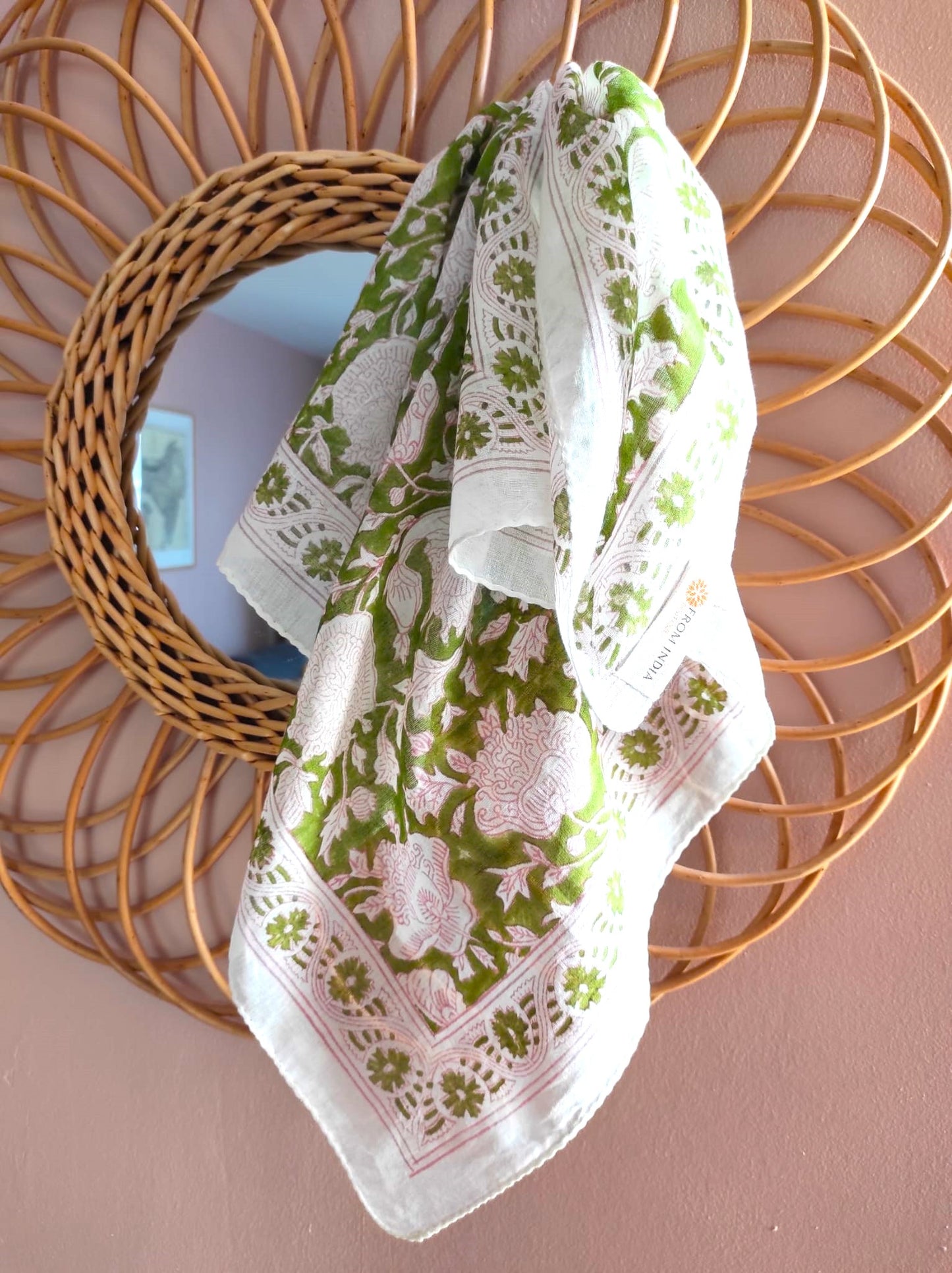 Carré foulard bandana en voile de coton – Block print Jaipur (50x50 cm) - JAIPUR