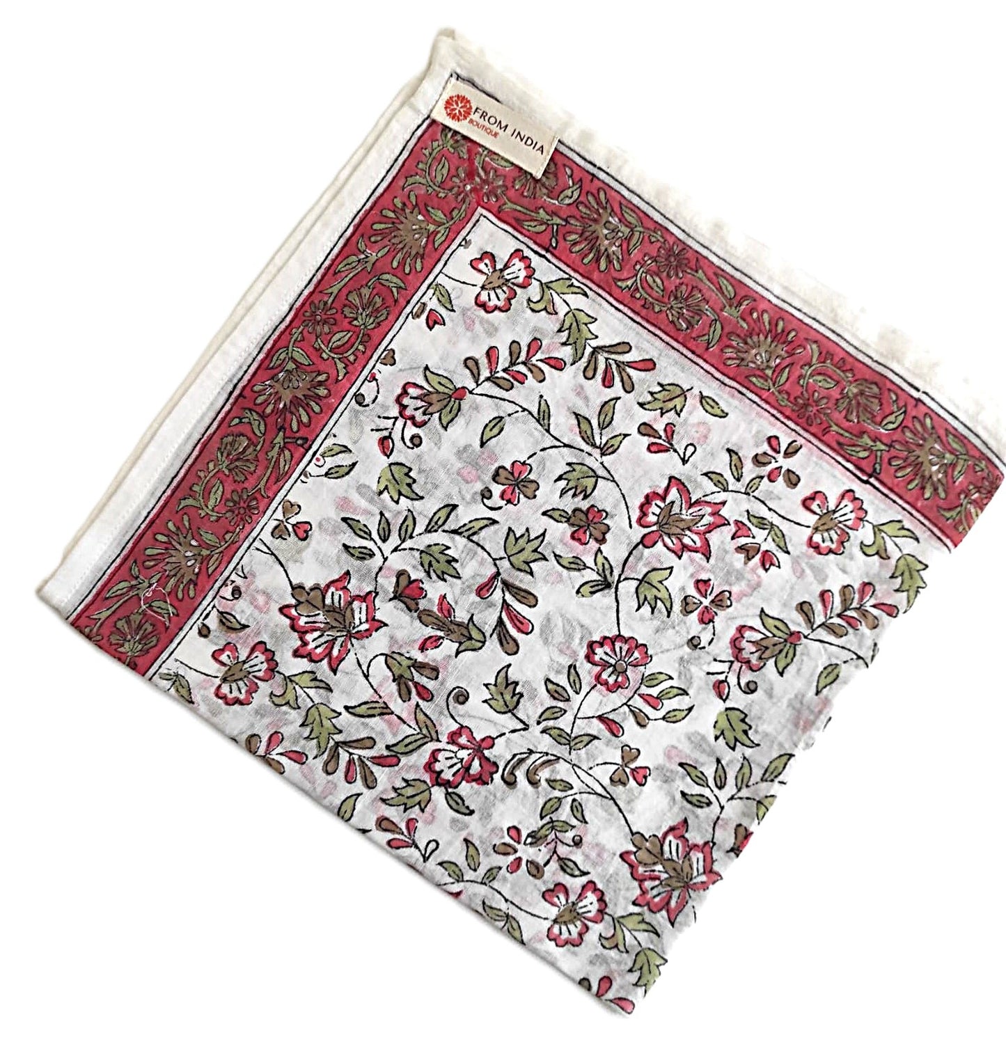 Carré foulard bandana en voile de coton – Block print Jaipur (50x50 cm)- KOLKATA
