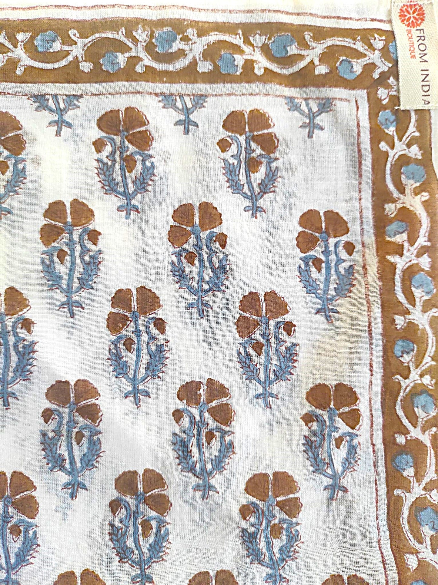 Carré foulard bandana en voile de coton – Block print Jaipur (100x 100 cms) - MADRAS