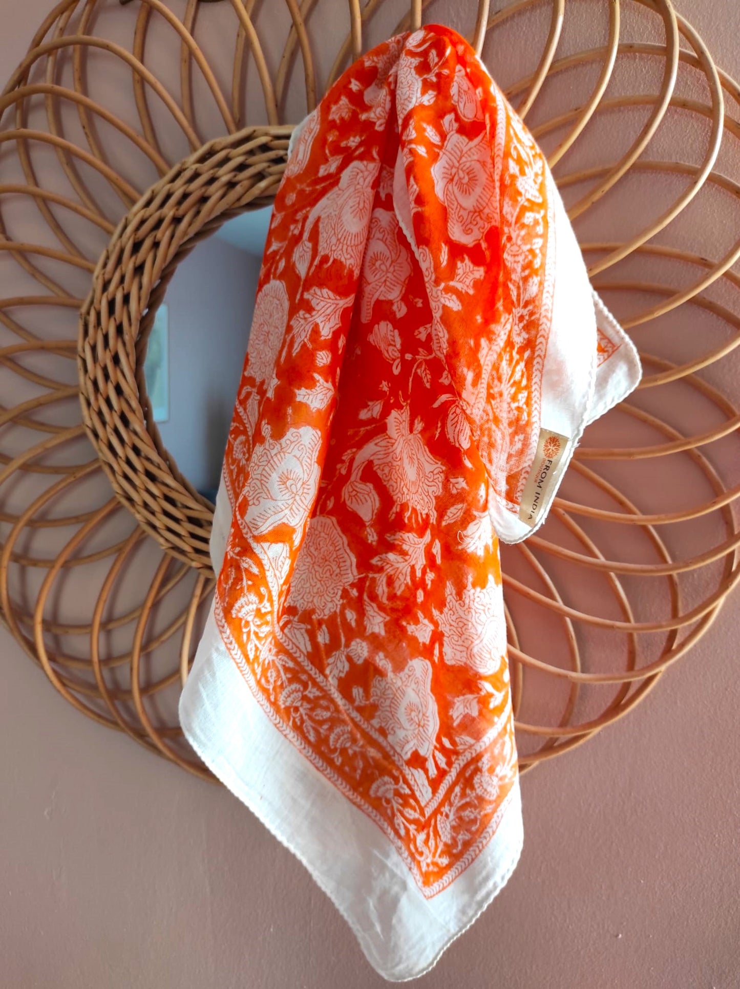 Carré foulard bandana en voile de coton – Block print Jaipur (50x50 cm) - MUMBAI