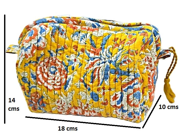 Trousse de toilette artisanale en coton Block Print – 2 tailles (S & L)
