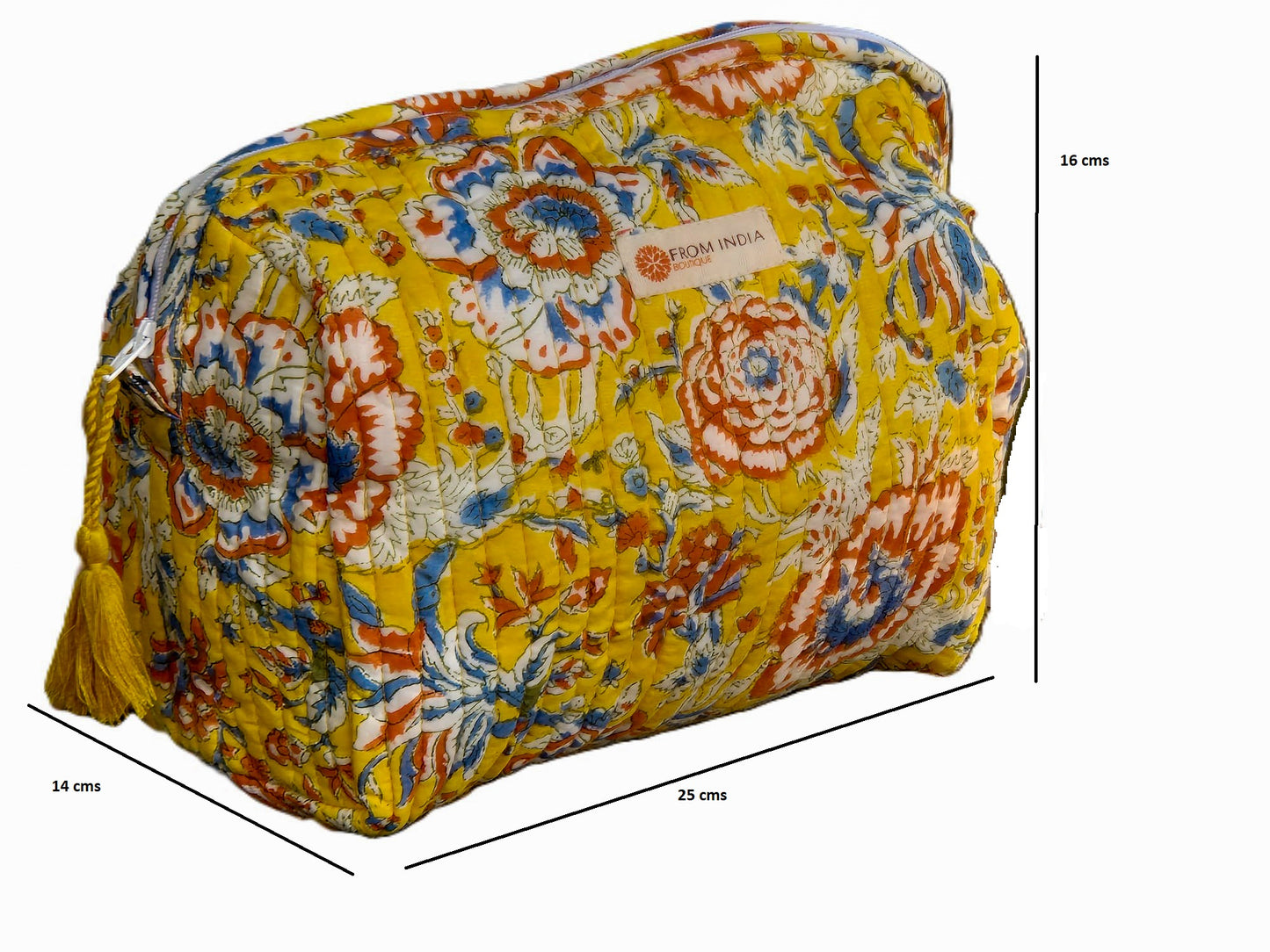 Trousse de toilette artisanale en coton Block Print – 2 tailles (S & L)