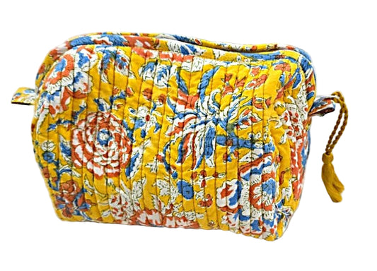 Trousse de toilette artisanale en coton Block Print – 2 tailles (S & L)