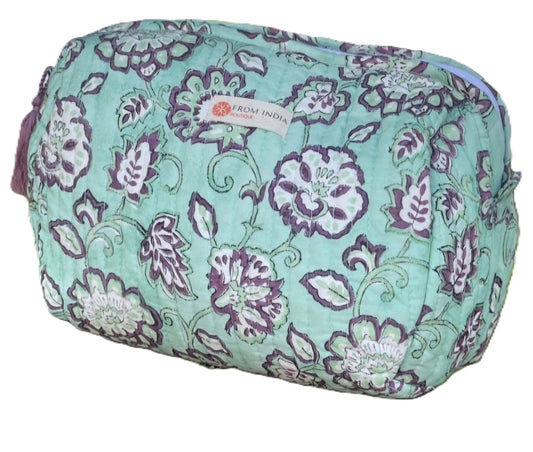 Trousse de toilette artisanale en coton Block Print – 2 tailles (S & L)