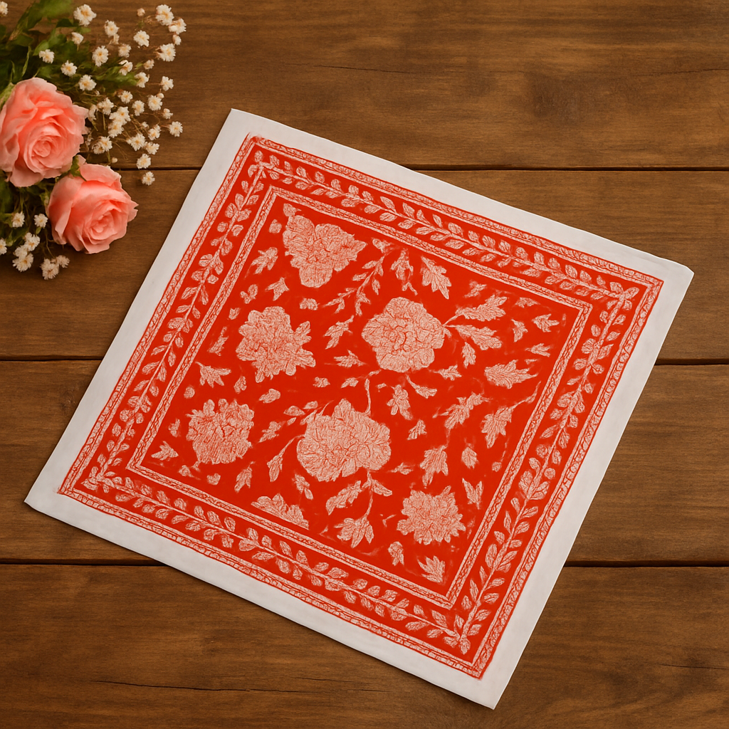 Carré foulard bandana en voile de coton – Block print Jaipur (50x50 cm) - MUMBAI