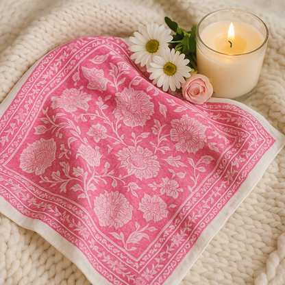 Carré foulard bandana en voile de coton – Block print Jaipur (50x50 cm) - DELHI