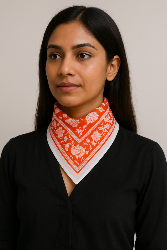 Carré foulard bandana en voile de coton – Block print Jaipur (50x50 cm) - MUMBAI