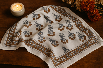 Carré foulard bandana en voile de coton – Block print Jaipur (50x50 cm) -PONDICHERY