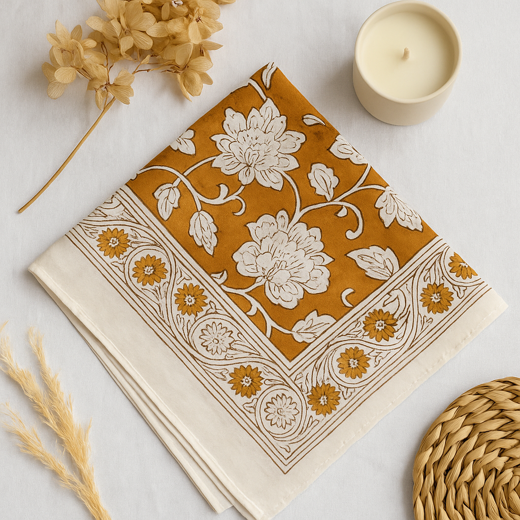 Carré foulard bandana en voile de coton – Block print Jaipur (50x50 cm)- AGRA