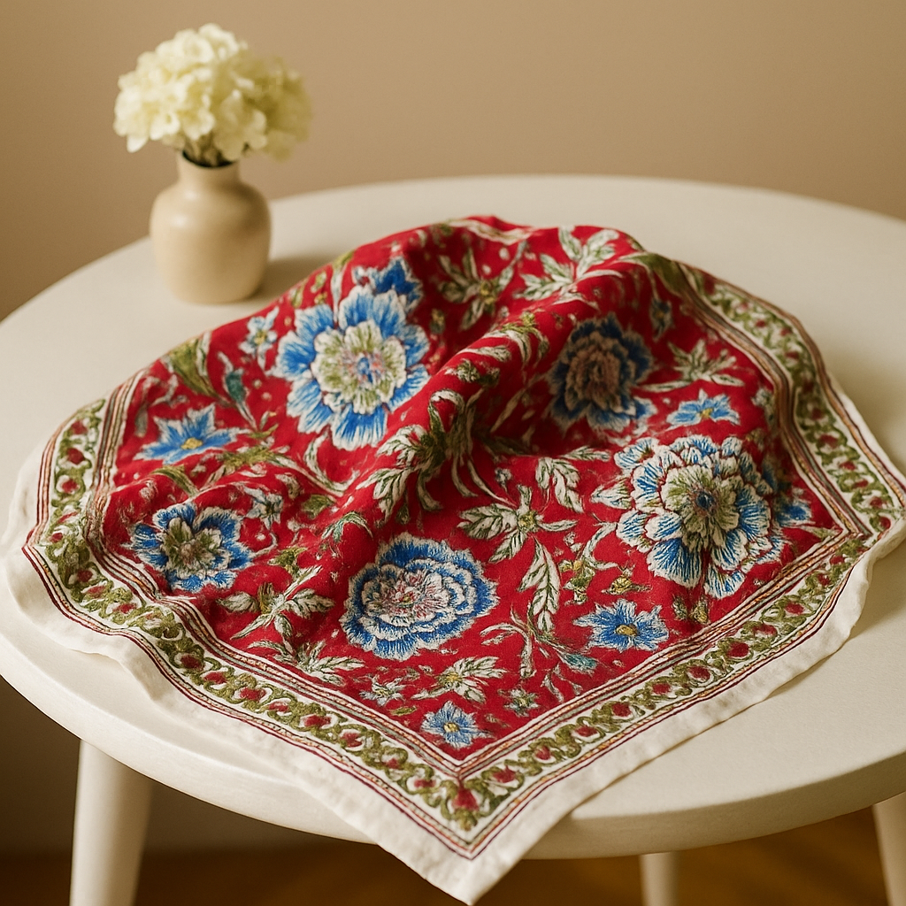 Carré foulard voile de coton Block Print 75 x 75 cms -SHIMLA