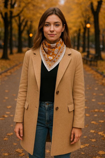 Carré foulard bandana en voile de coton – Block print Jaipur (50x50 cm)- AGRA