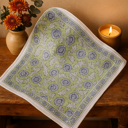 Carré foulard bandana en voile de coton – Block print Jaipur (50x50 cm) - BANGALORE