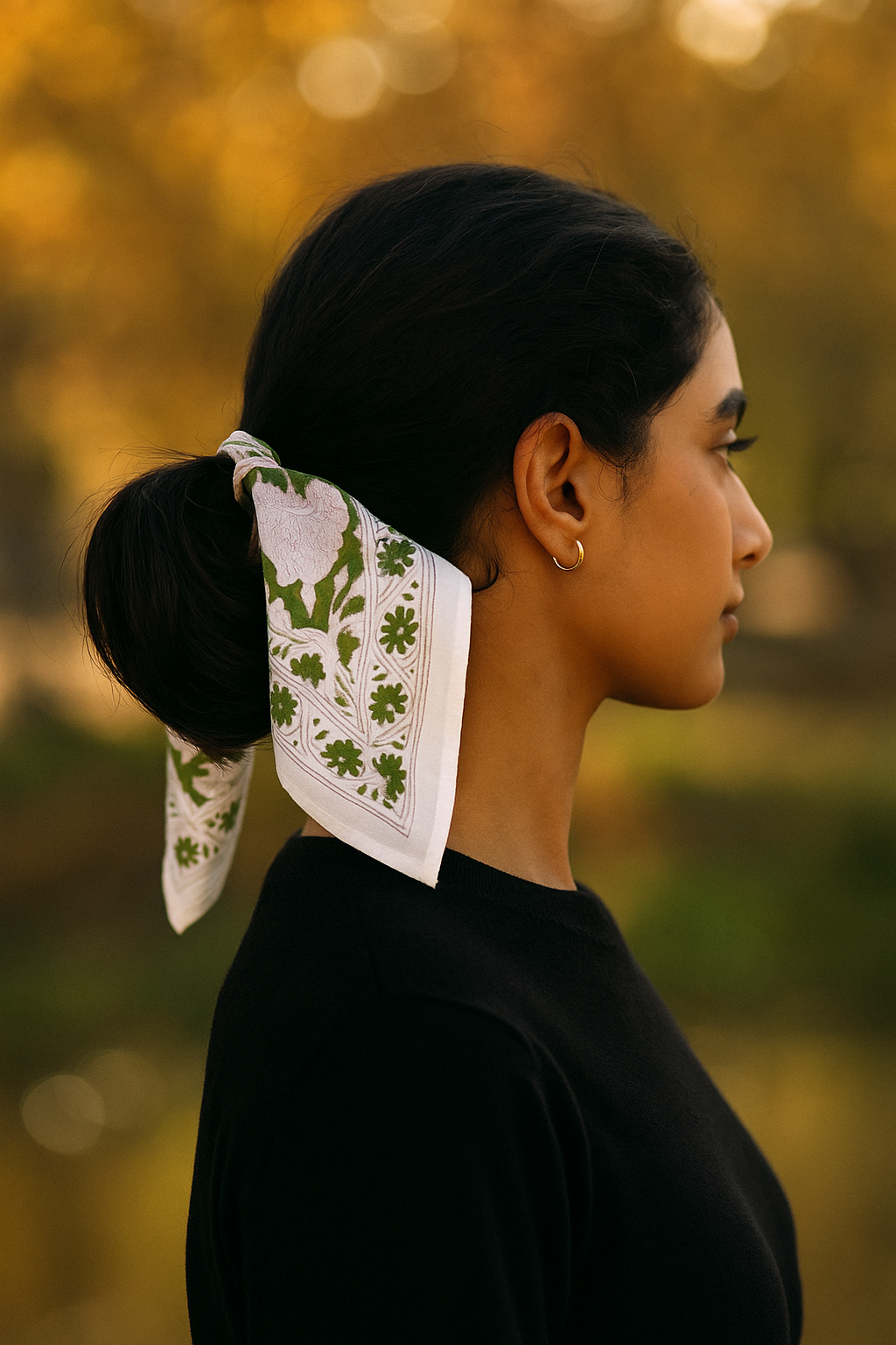 Carré foulard bandana en voile de coton – Block print Jaipur (50x50 cm) - JAIPUR