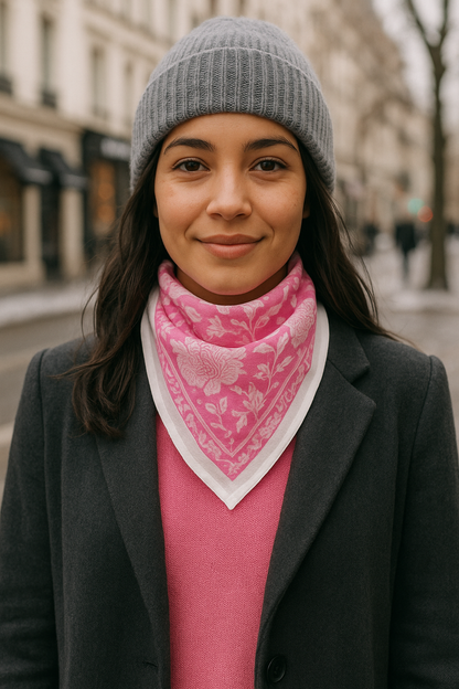 Carré foulard bandana en voile de coton – Block print Jaipur (50x50 cm) - DELHI