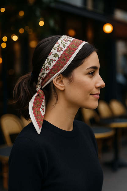 Carré foulard bandana en voile de coton – Block print Jaipur (50x50 cm)- KOLKATA