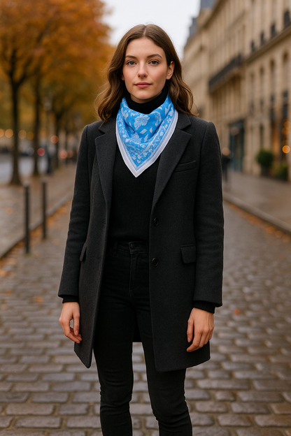 Carré foulard bandana en voile de coton – Block print Jaipur (50x50 cm) - GOA