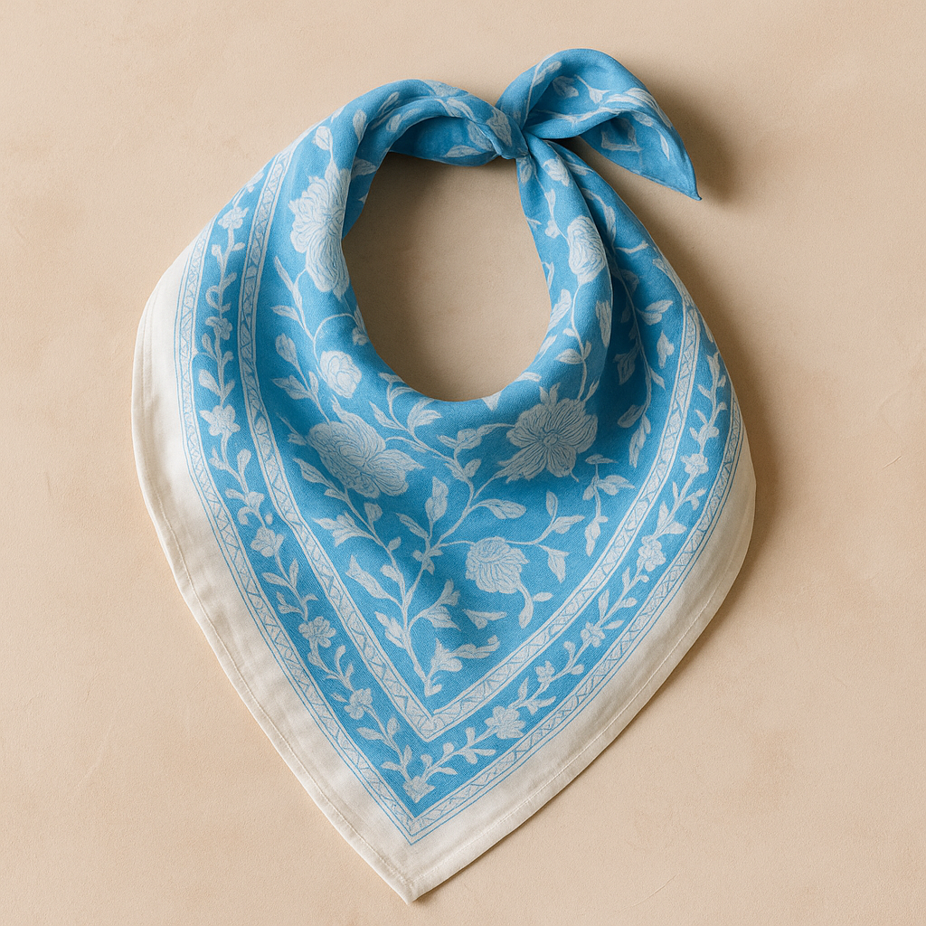 Carré foulard bandana en voile de coton – Block print Jaipur (50x50 cm) - GOA