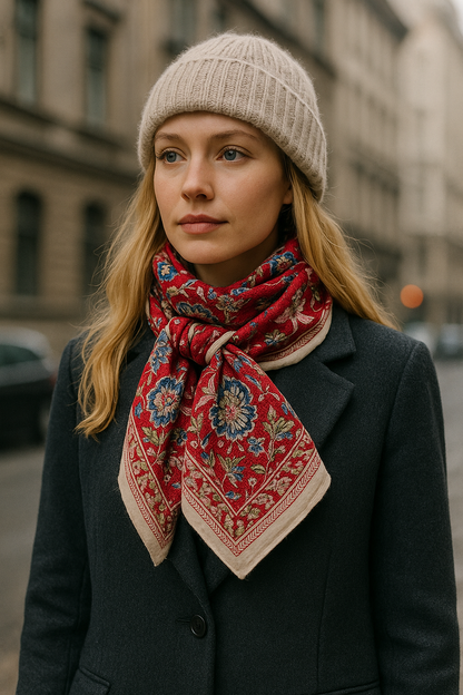 Carré foulard voile de coton Block Print 75 x 75 cms -SHIMLA