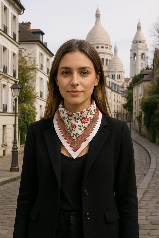 Carré foulard bandana en voile de coton – Block print Jaipur (50x50 cm)- KOLKATA