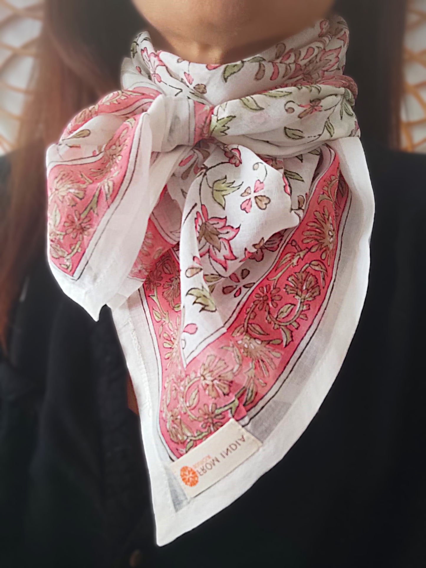 Carré foulard voile de coton Block Print 75 x 75 cms - CHENNAI