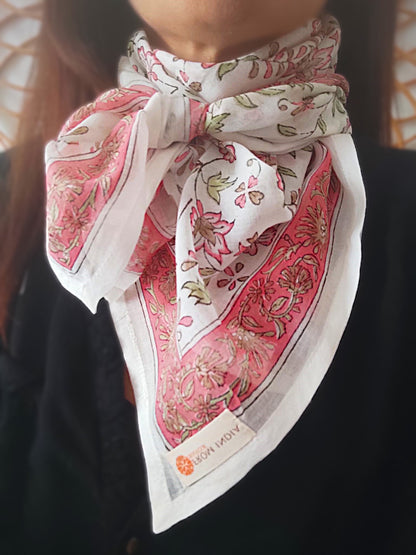 Carré foulard voile de coton Block Print 75 x 75 cms - CHENNAI