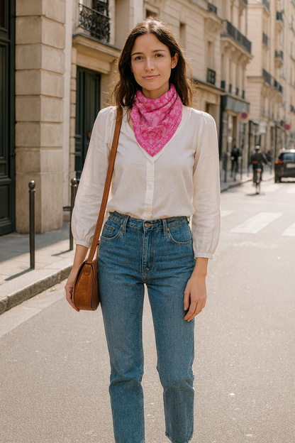 Carré foulard bandana en voile de coton – Block print Jaipur (50x50 cm) - DELHI