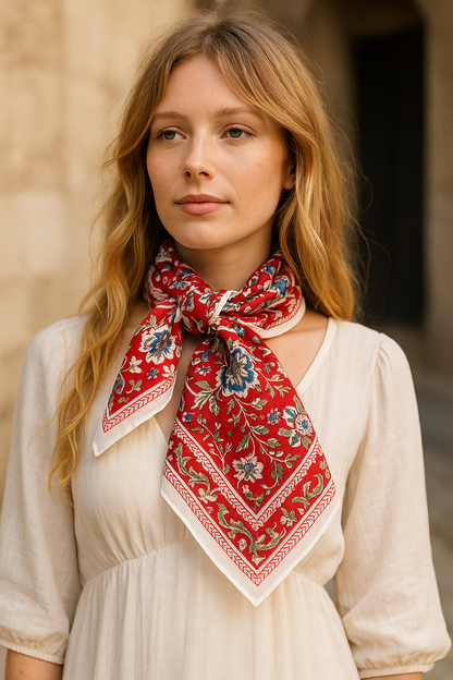 Carré foulard voile de coton Block Print 75 x 75 cms -SHIMLA