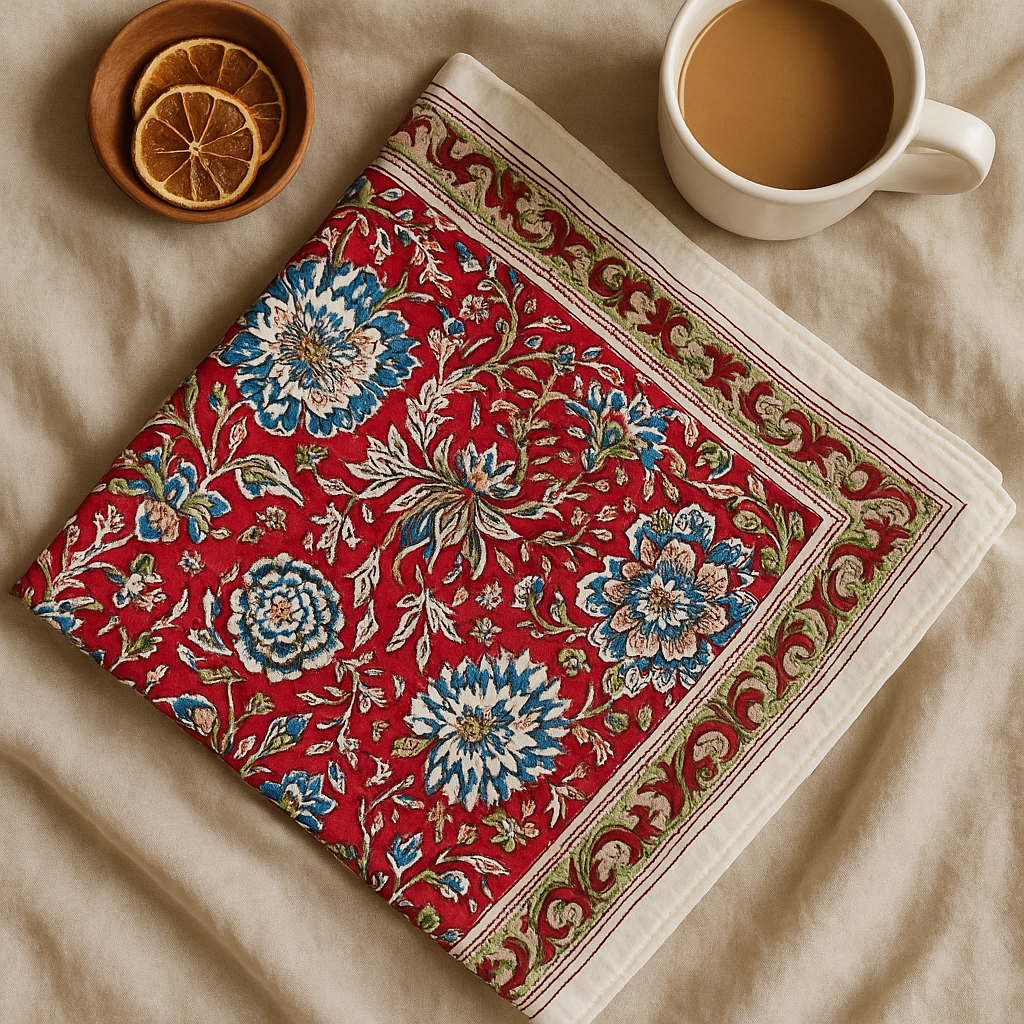 Carré foulard voile de coton Block Print 75 x 75 cms -SHIMLA