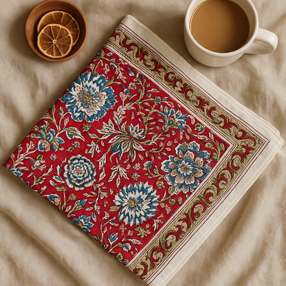 Carré foulard voile de coton Block Print 75 x 75 cms -SHIMLA