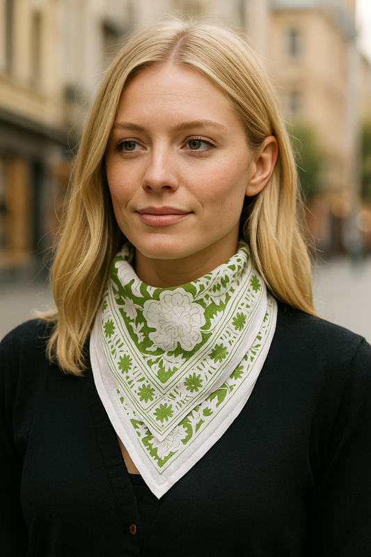 Carré foulard bandana en voile de coton – Block print Jaipur (50x50 cm) - JAIPUR
