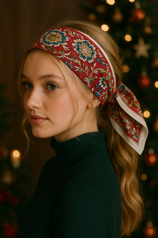 Carré foulard bandana en voile de coton – Block print Jaipur (50x50 cm)- MANGALORE