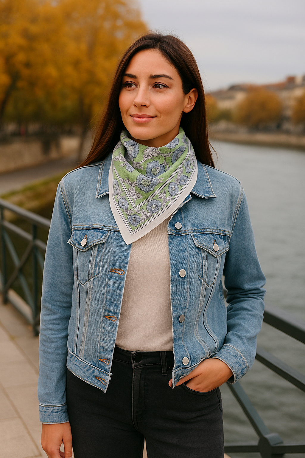 Carré foulard bandana en voile de coton – Block print Jaipur (50x50 cm) - BANGALORE