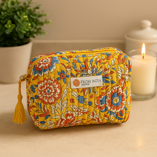 Trousse de toilette artisanale en coton Block Print – 2 tailles (S & L)