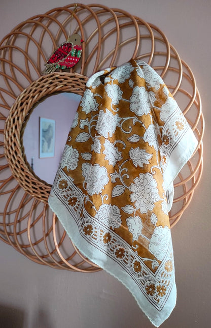 Carré foulard bandana en voile de coton – Block print Jaipur (50x50 cm)- AGRA