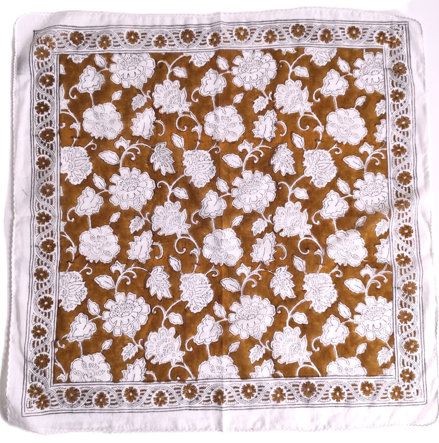 Carré foulard bandana en voile de coton – Block print Jaipur (50x50 cm)- AGRA