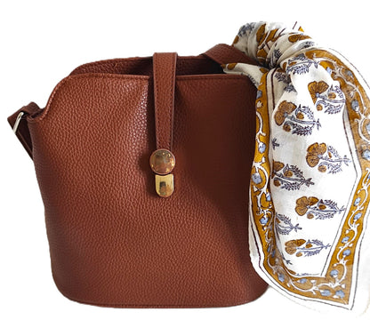 Carré foulard bandana en voile de coton – Block print Jaipur (50x50 cm)