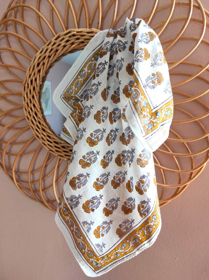 Carré foulard bandana en voile de coton – Block print Jaipur (50x50 cm)