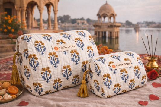 Combo 2 >  1 Grande  trousse + 1 Petite Trousse – Coton imprimé block print | Inde