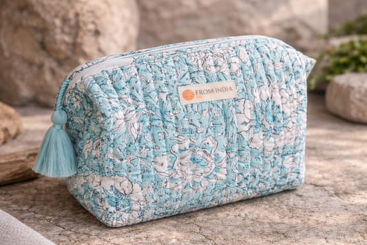 Trousse de toilette artisanale en coton Block Print - 2 tailles (S&L)