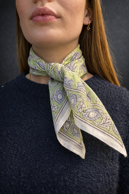 Carré foulard bandana en voile de coton – Block print Jaipur (50x50 cm) - BANGALORE