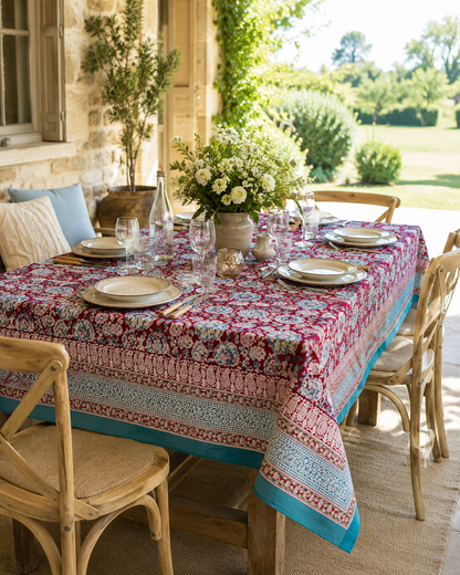 Nappe artisanale Block Print 160 x 230 cm – 6 places