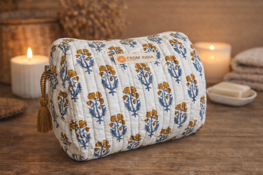 Trousse de toilette artisanale en coton Block Print - 2 tailles (S&L)