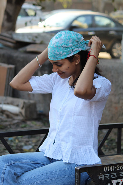 Carré foulard bandana en voile de coton – Block print Jaipur (50x50 cm)- VARANASI