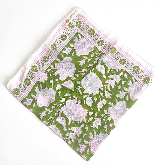 Carré foulard bandana en voile de coton – Block print Jaipur (50x50 cm) - JAIPUR