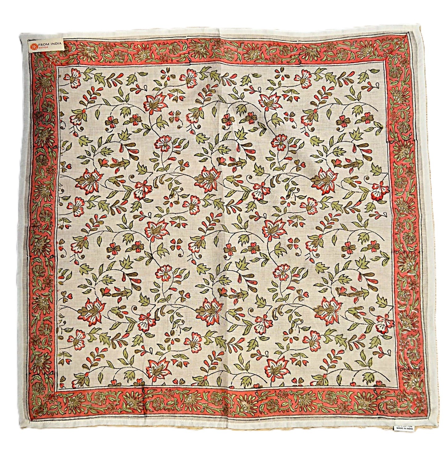 Carré foulard bandana en voile de coton – Block print Jaipur (50x50 cm)- KOLKATA