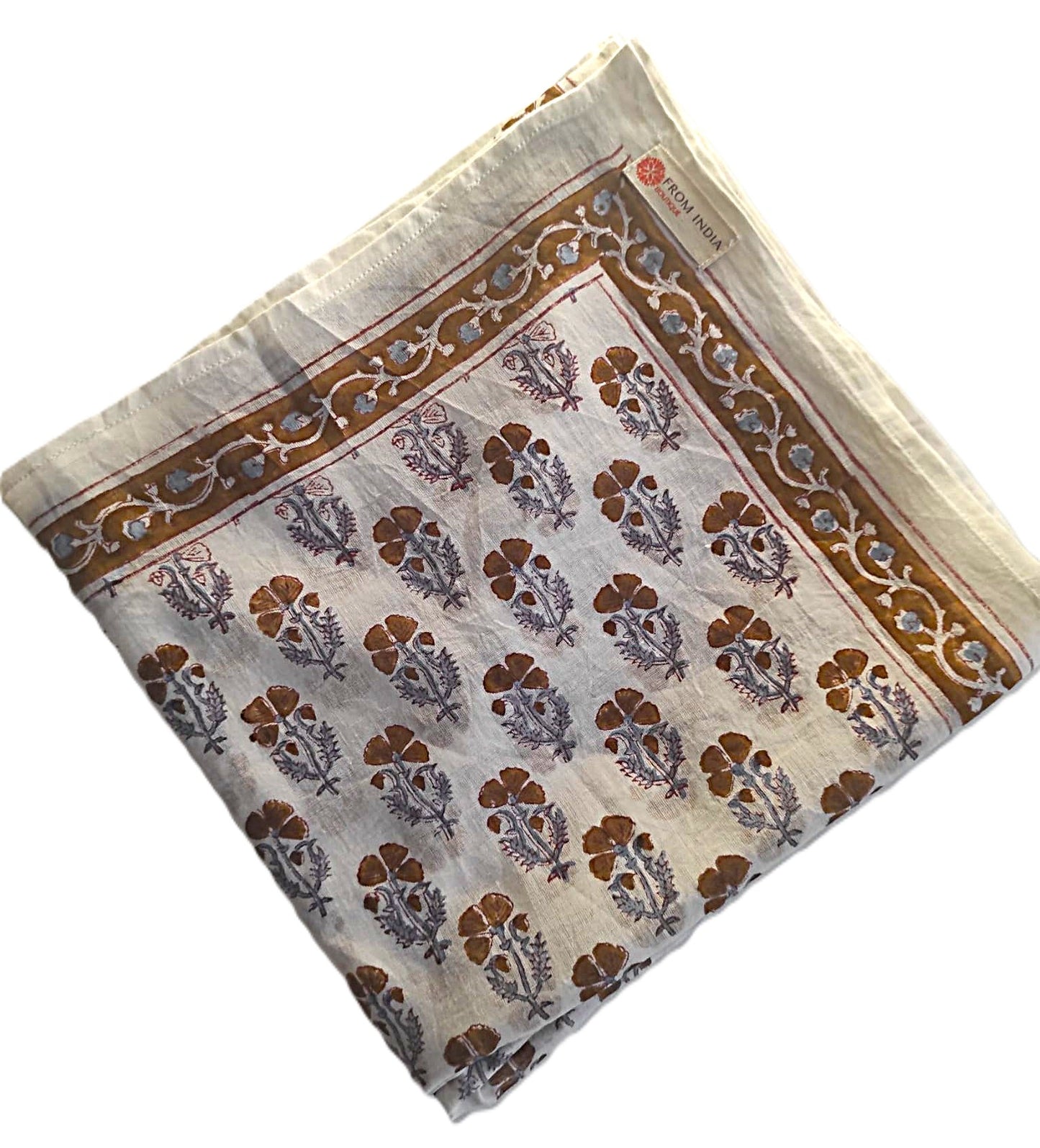 Carré foulard bandana en voile de coton – Block print Jaipur (50x50 cm)
