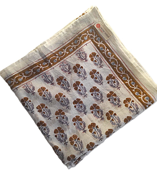 Carré foulard bandana en voile de coton – Block print Jaipur (100x 100 cms) - MADRAS